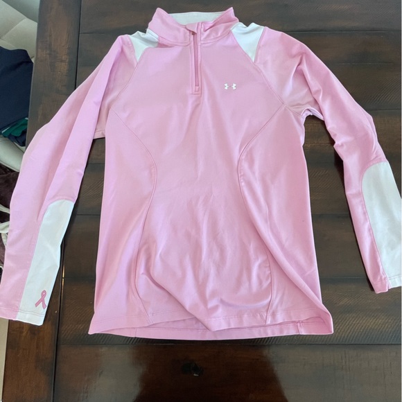 Under Armour long sleeve, pink quarter zip with breast cancer awareness logo - Picture 1 of 3